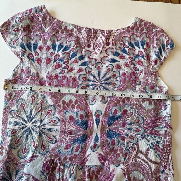 Luca Vanucci Dress Sz MED 100% Linen Floral Cap Sleeve Scoop Neck Spring Easter - Picture 9 of 11